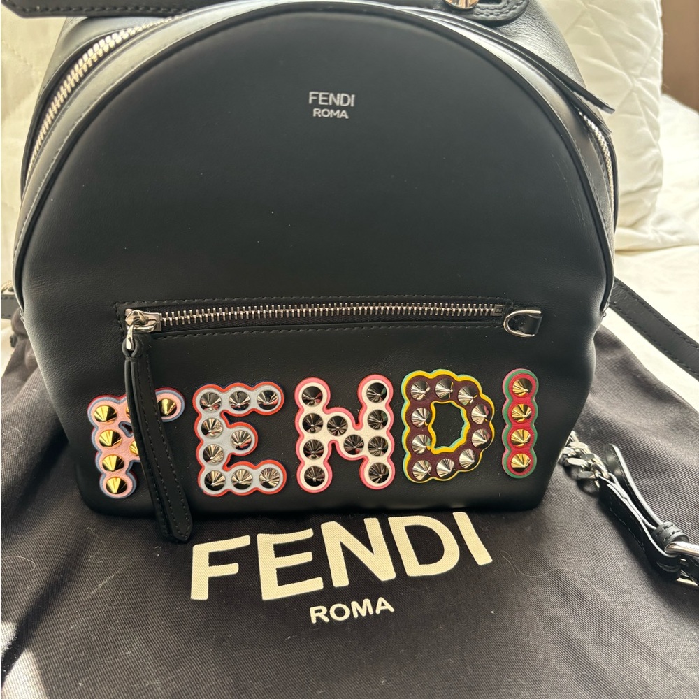Fendi mini Black leather Backpack with Colorful Accents and Studs